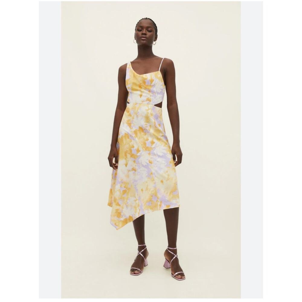 Stradivarius Asymmetrical Midi Dress Cutout‎ Cowl Neck Feminine – Size S
